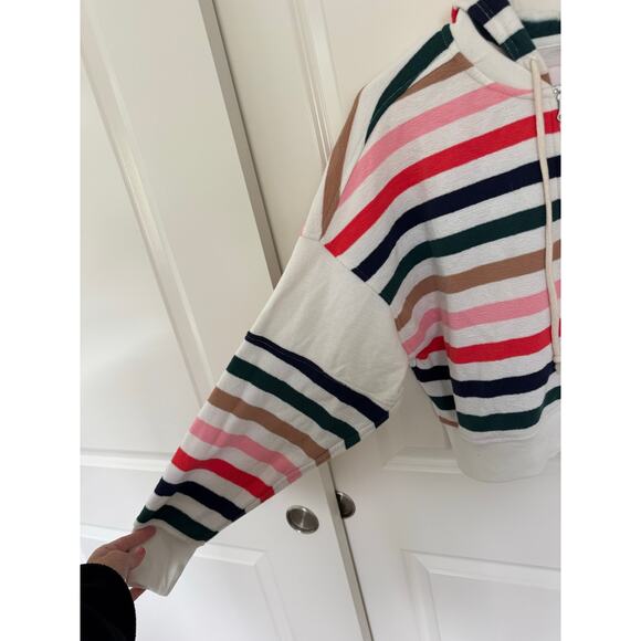 Aerie Restart Quarter Zip Striped Preppy Tie Neck Quarter Zip Cropped Hoodie XS - Picture 4 of 6
